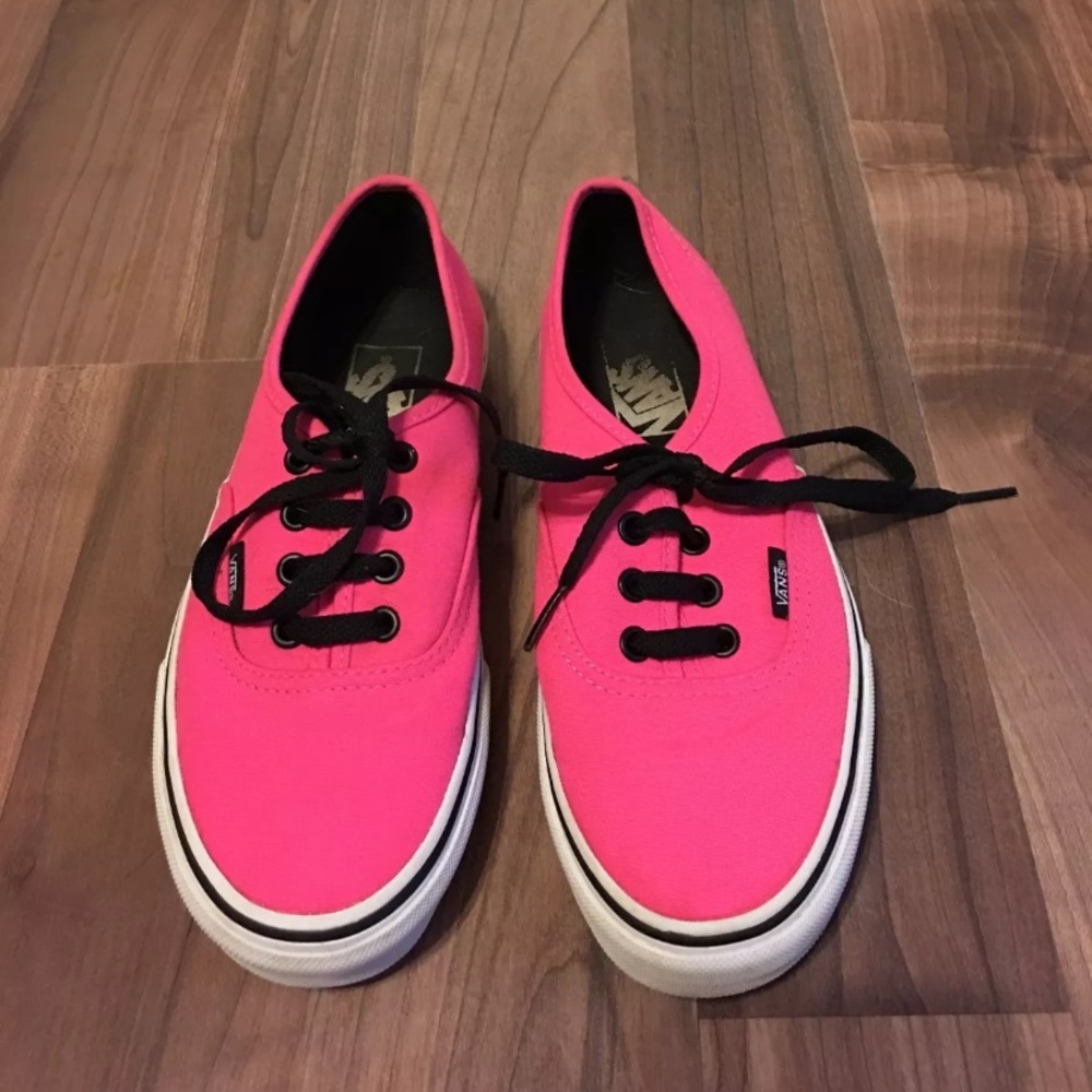 VANS Authentic Original Low Top Shoes Exclusive Neon Hot Pink Black Size 6.5